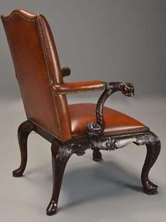 Superb quality George II style mahogany Gainsborough leather open armchair - 4757171