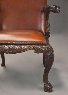 Superb quality George II style mahogany Gainsborough leather open armchair - 4757175
