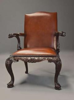 Superb quality George II style mahogany Gainsborough leather open armchair - 4757178