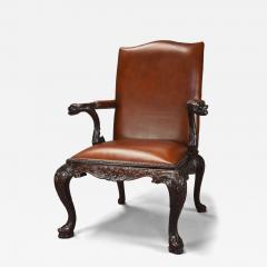 Superb quality George II style mahogany Gainsborough leather open armchair - 4761983