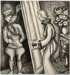 Susan Willard Flint Surprised Woman with Cactus 1920s Female Illustrator - 3702864
