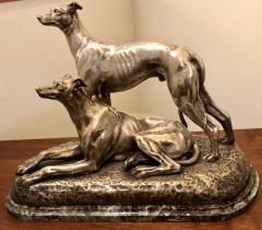 Suzanne Bizard Art Deco Greyhound Dogs Bronze Sculpture by S Bizard - 1386831