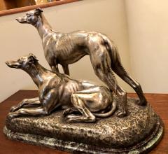 Suzanne Bizard Art Deco Greyhound Dogs Bronze Sculpture by S Bizard - 1386839