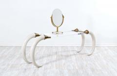 Suzanne Dahl and Jerry Barich 1970s Modernist Faux Elephant Tusk Brass Lucite Console Table - 2304840