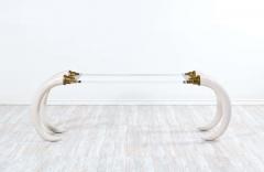 Suzanne Dahl and Jerry Barich 1970s Modernist Faux Elephant Tusk Brass Lucite Console Table - 2304842