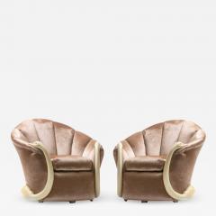Suzanne Geismar Suzanne Geismar Swan Leda Lounge Chairs in Mink Velvet and Ivory Parchment Swans - 1972969