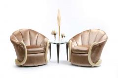 Suzanne Geismar Suzanne Geismar Swan Leda Lounge Chairs in Mink Velvet and Ivory Parchment Swans - 1976293