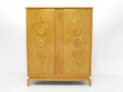 Suzanne Guiguichon French Art Deco carved ash wood cabinet wardrobe 1950s - 2217591