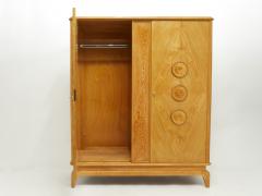 Suzanne Guiguichon French Art Deco carved ash wood cabinet wardrobe 1950s - 2217600