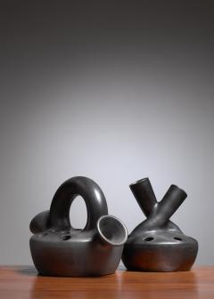 Suzanne Rami Suzanne Rami Pair of Black Ceramic Vases for Atelier Madoura Vallauris - 2843104