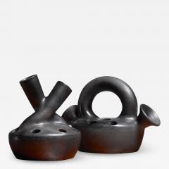 Suzanne Rami Suzanne Rami Pair of Black Ceramic Vases for Atelier Madoura Vallauris - 2845380