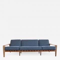 Svante Skogh Midcentury Large Sofa Bod Oak Leather and Wool Svante Skogh Sweden 1960s - 2266634