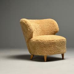 Sven Staaf Attrib Swedish Mid Century Modern Lounge Chairs Sheepskin Birch - 3654846