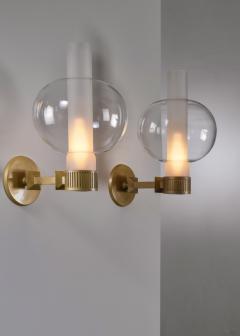 Sven Wran r Pair of bronzed metal and glass wall lamps - 3857227