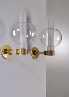 Sven Wran r Pair of bronzed metal and glass wall lamps - 3857228