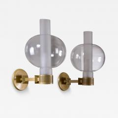 Sven Wran r Pair of bronzed metal and glass wall lamps - 3859979