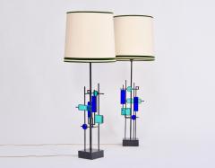 Svend Aage Holm S rensen Pair of Tall Mid Century Iron and Glass Table Lamps by Svend Aage Holm Sorensen - 1998289