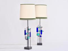 Svend Aage Holm S rensen Pair of Tall Mid Century Iron and Glass Table Lamps by Svend Aage Holm Sorensen - 1998292