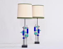 Svend Aage Holm S rensen Pair of Tall Mid Century Iron and Glass Table Lamps by Svend Aage Holm Sorensen - 1998298