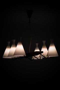 Svend Aage Holm S rensen Sorensen Ceiling Lamp in Brass Teak and Opaline Glass by Svend Aage Holm S rensen 1950s - 4507730