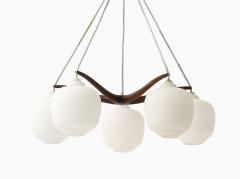 Svend Aage Madsen Rare Ceiling Lamp in Opaline Glass and Walnut 1950s - 4378199