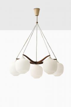 Svend Aage Madsen Rare Ceiling Lamp in Opaline Glass and Walnut 1950s - 4378202