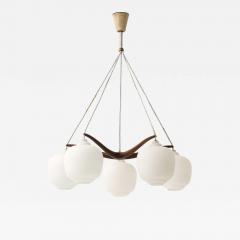 Svend Aage Madsen Rare Ceiling Lamp in Opaline Glass and Walnut 1950s - 4379423