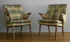 Svend Skipper Rare Pair of Svend Skipper Carved Teak Plaid Armchairs for Skipper Mobler - 4126532
