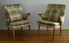 Svend Skipper Rare Pair of Svend Skipper Carved Teak Plaid Armchairs for Skipper Mobler - 4126538