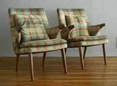 Svend Skipper Rare Pair of Svend Skipper Carved Teak Plaid Armchairs for Skipper Mobler - 4126543