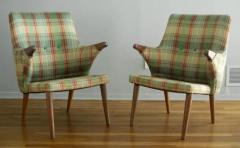 Svend Skipper Rare Pair of Svend Skipper Carved Teak Plaid Armchairs for Skipper Mobler - 4126593