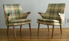 Svend Skipper Rare Pair of Svend Skipper Carved Teak Plaid Armchairs for Skipper Mobler - 4126594