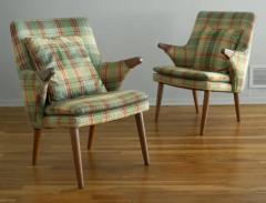 Svend Skipper Rare Pair of Svend Skipper Carved Teak Plaid Armchairs for Skipper Mobler - 4126604