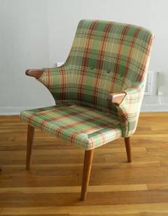 Svend Skipper Rare Pair of Svend Skipper Carved Teak Plaid Armchairs for Skipper Mobler - 4126614