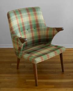 Svend Skipper Rare Pair of Svend Skipper Carved Teak Plaid Armchairs for Skipper Mobler - 4126624