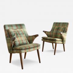 Svend Skipper Rare Pair of Svend Skipper Carved Teak Plaid Armchairs for Skipper Mobler - 4127685