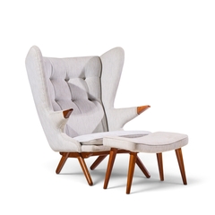 Svend Skipper Svend Skipper Model 91 Mid Century Papa Bear Wingback Lounge Chair with Ottoman - 4776708