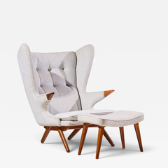 Svend Skipper Svend Skipper Model 91 Mid Century Papa Bear Wingback Lounge Chair with Ottoman - 4776717