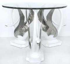 Swan Center Side Table in Resin with Silver Bases and Round Glass Top - 3507678