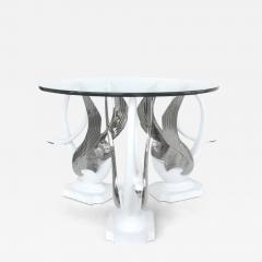 Swan Center Side Table in Resin with Silver Bases and Round Glass Top - 3527531