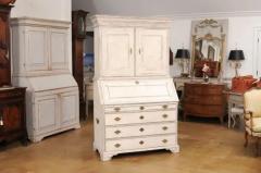 Swedish 1790s Gustavian Period Two Part Painted Secretary with Slant Front Desk - 3592638