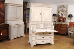 Swedish 1790s Gustavian Period Two Part Painted Secretary with Slant Front Desk - 3592642