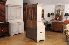 Swedish 1790s Gustavian Period Two Part Painted Secretary with Slant Front Desk - 3592674