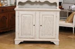 Swedish 1800s Gustavian Painted Two Part Cabinet with Carved Diamond Motifs - 3521481