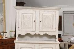 Swedish 1800s Gustavian Painted Two Part Cabinet with Carved Diamond Motifs - 3521491