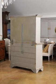 Swedish 1800s Gustavian Painted Two Part Cabinet with Carved Diamond Motifs - 3521616