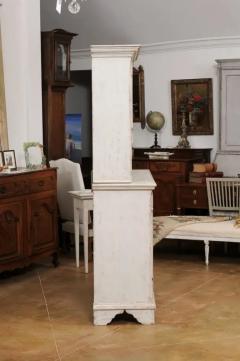 Swedish 1800s Gustavian Painted Two Part Cabinet with Carved Diamond Motifs - 3521617