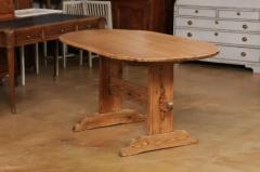 Swedish 1800s Gustavian Period Trestle Base Dining Room Table with Oval Top - 3498452