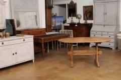 Swedish 1800s Gustavian Period Trestle Base Dining Room Table with Oval Top - 3498556