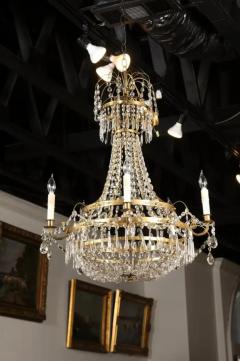 Swedish 1810s Gustavian Period Five Light Crystal and Brass Basket Chandelier - 3498500